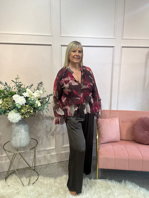 Floaty Frill Detail Top  - Plum/Wine - Wardrobe By Simone