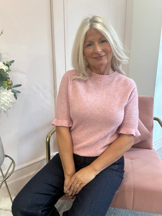 Fluted Edge Short Sleeve Jumper - Pink