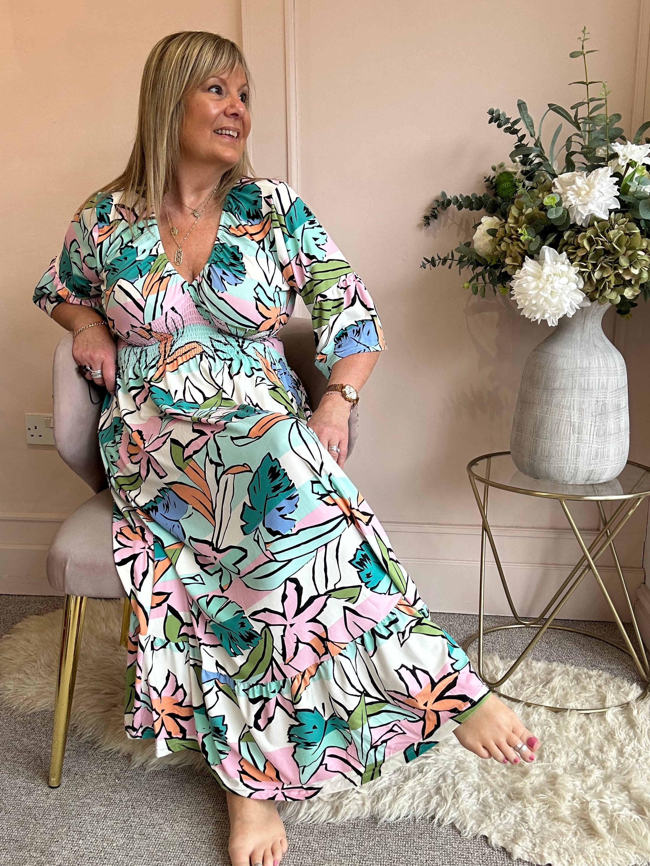 Vibrant Aztec Maxi Dress - Mint Green/Mix - Wardrobe By Simone