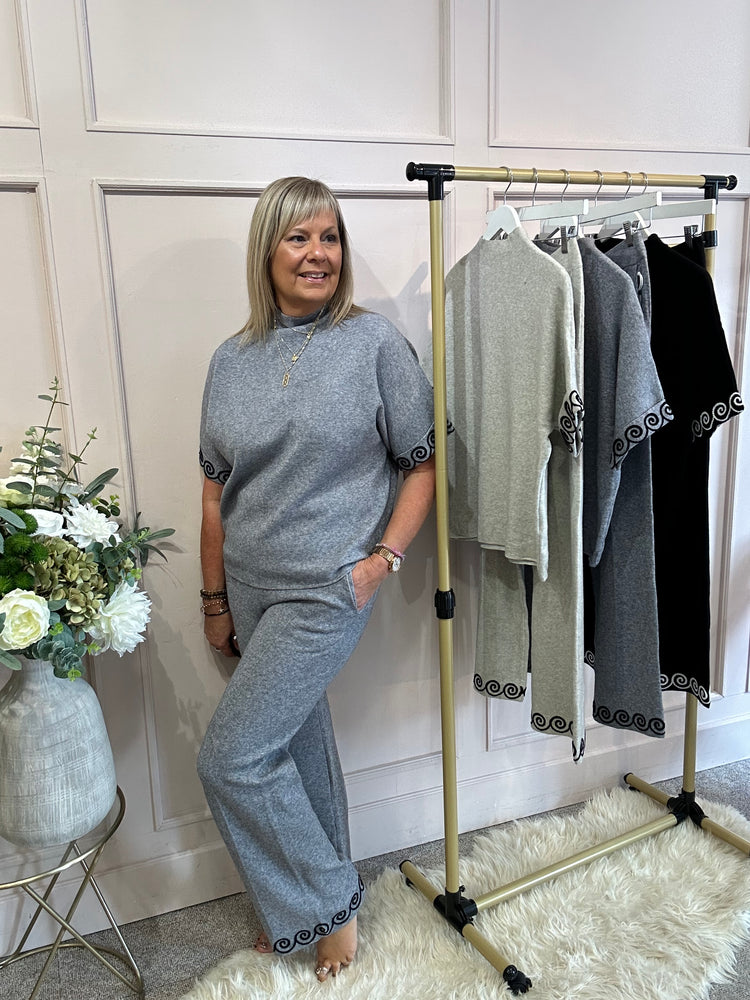 Swirl Detail Jumper & Pant Set - Grey