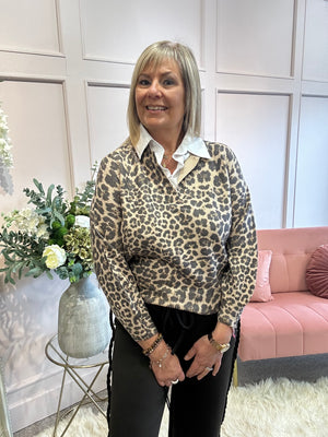 White Collared Leopard Jumper - Leopard
