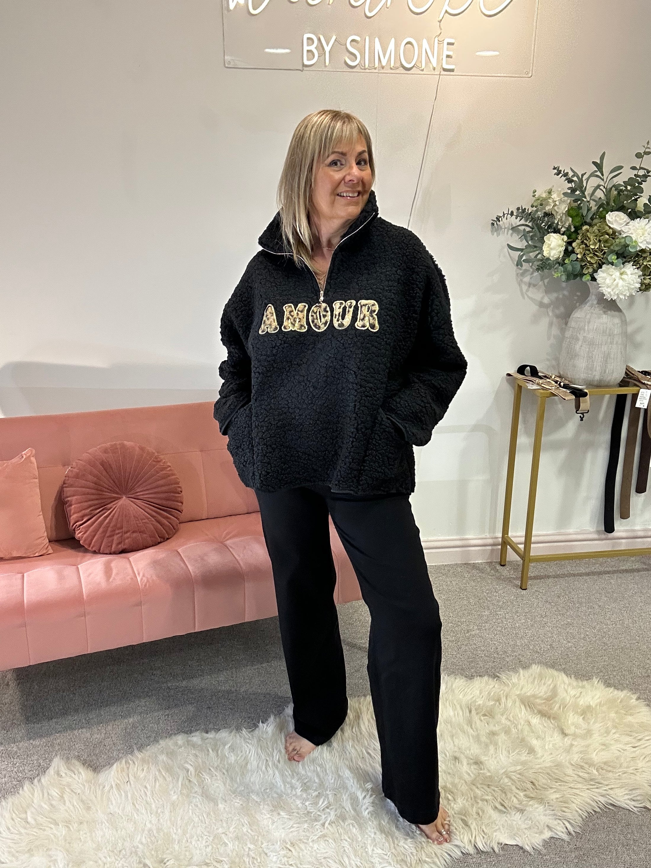 Amour Zip Up Fleece jumper -  Black