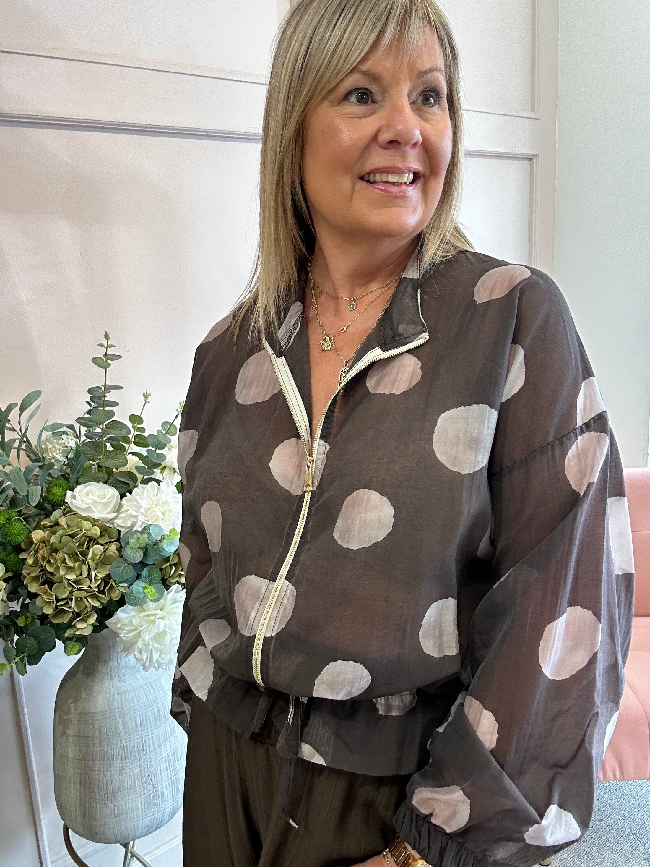 Bold Spot Zip Jacket - Brown/Taupe