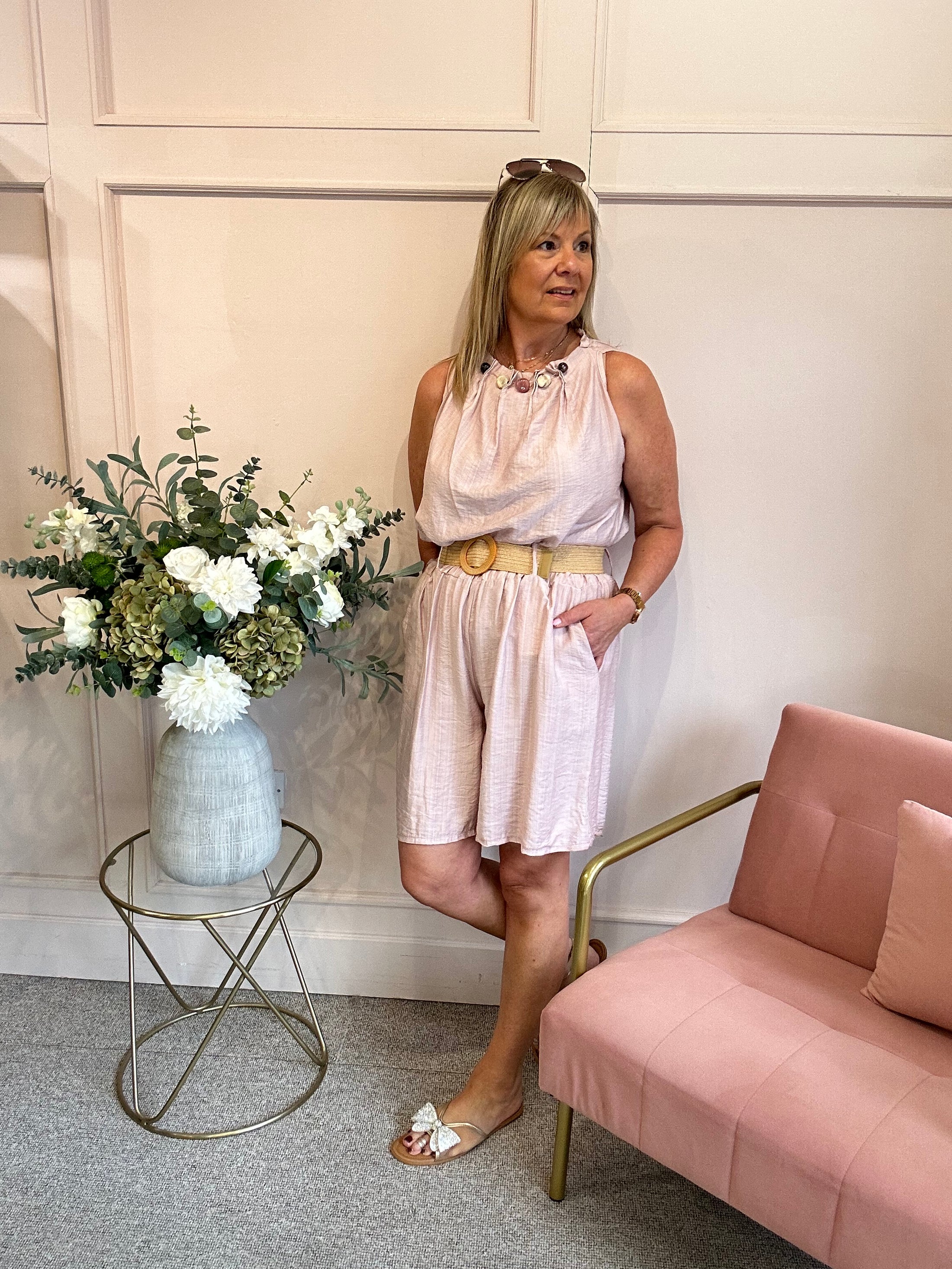 Ruched Neckline Sleeveless Top - Dusky Pink