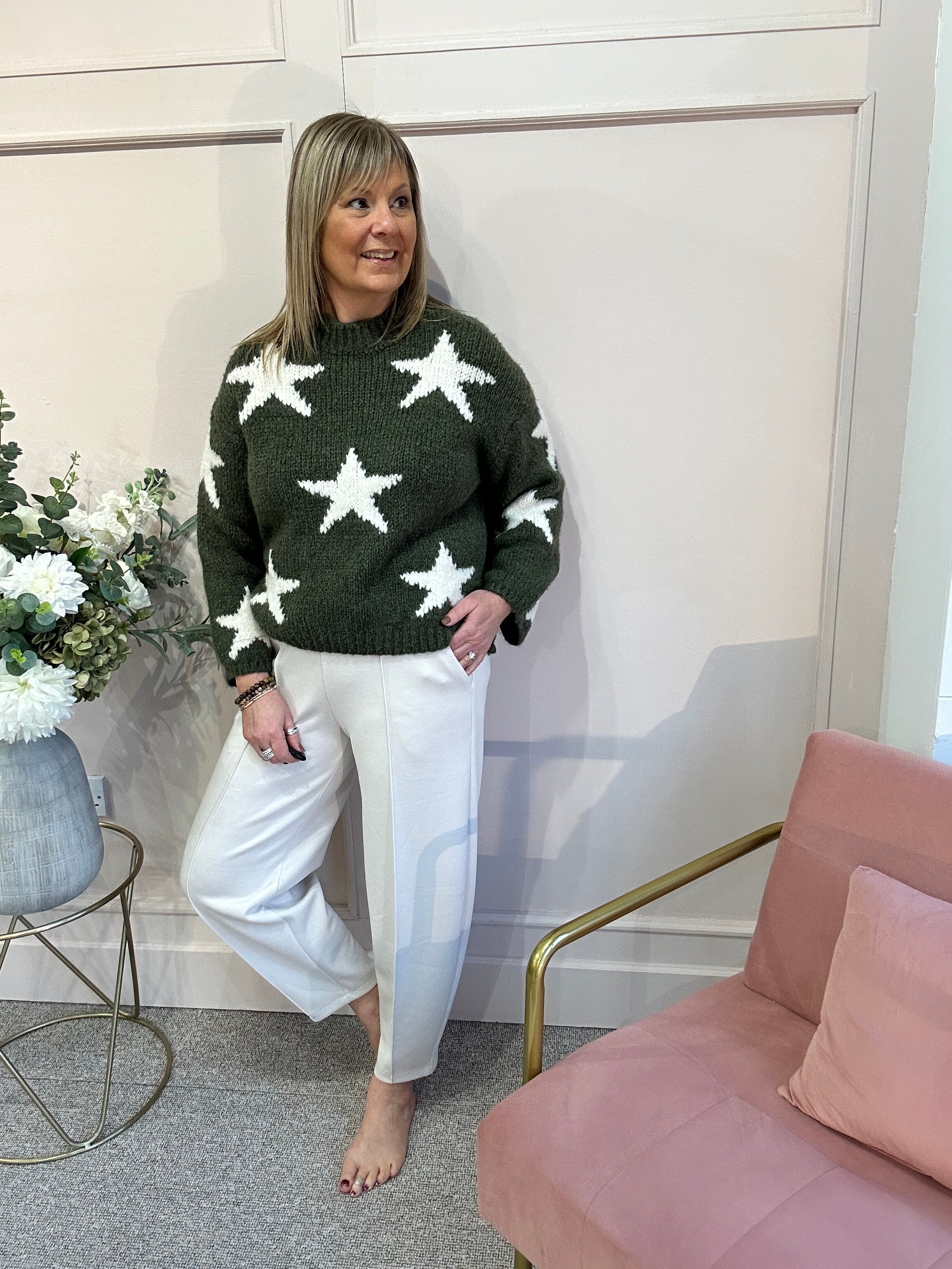 Star Jumper - Khaki/Cream