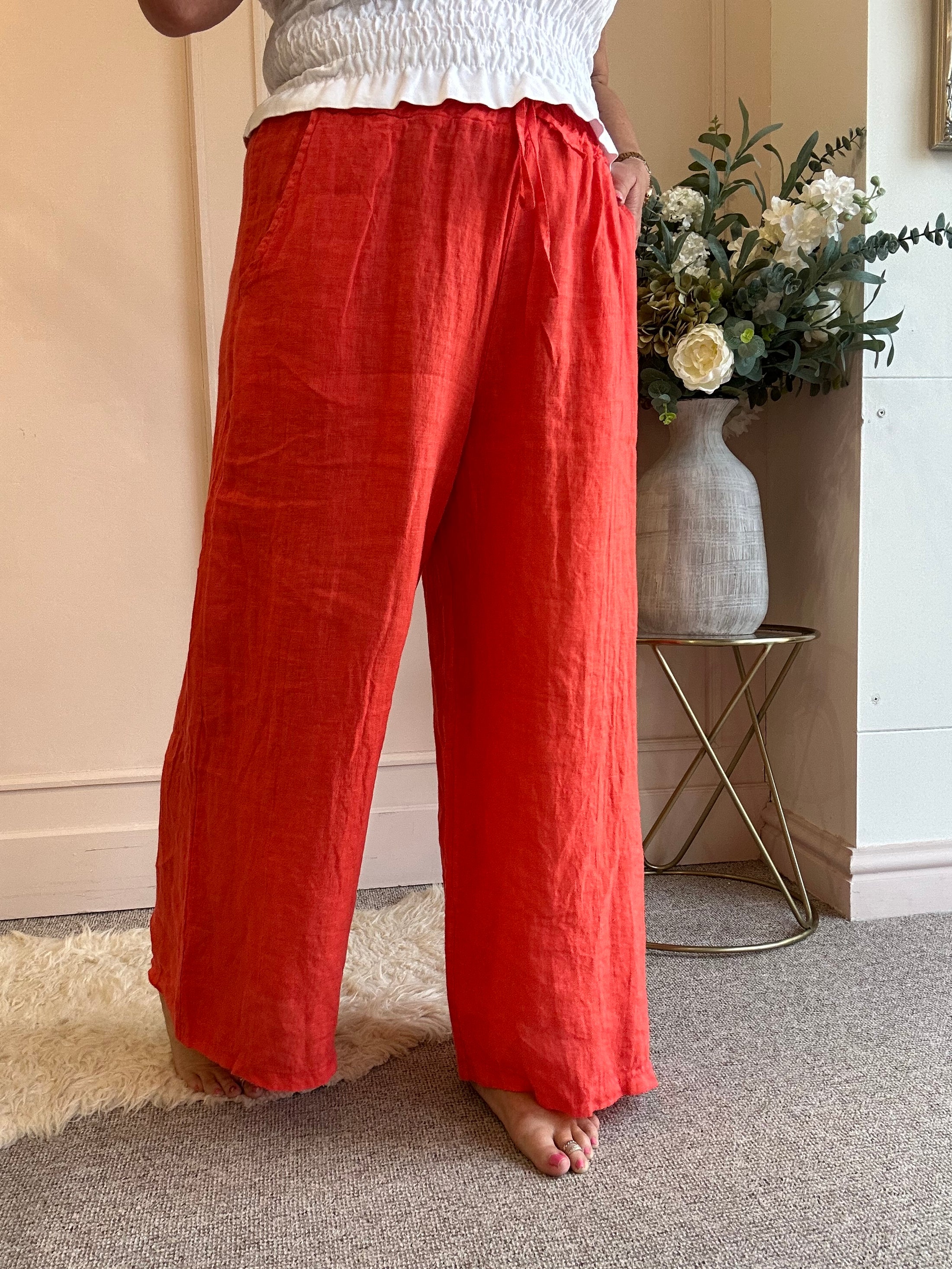 Linen Wide Pant - Orange - Wardrobe By Simone
