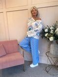 Load image into Gallery viewer, Crochet V Neckline Jumper - Cream/Pink/Blue - Wardrobe By Simone
