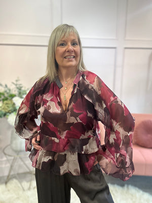 Floaty Frill Detail Top  - Plum/Wine - Wardrobe By Simone