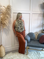 Zebra Sleeveless Tie Neck top - Brown Mix - Wardrobe By Simone