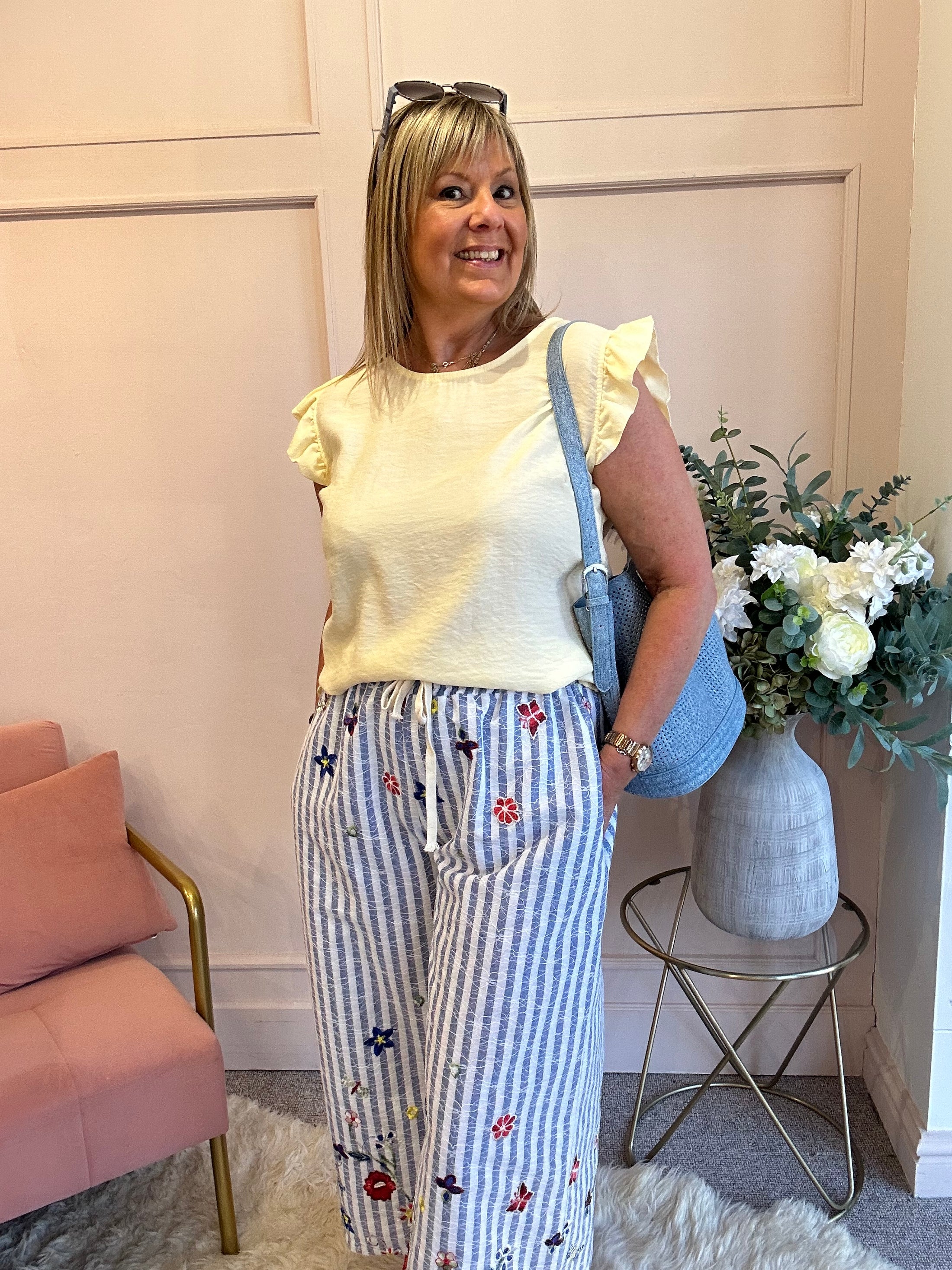 Frill Cap Sleeved Top  - Lemon - Wardrobe By Simone