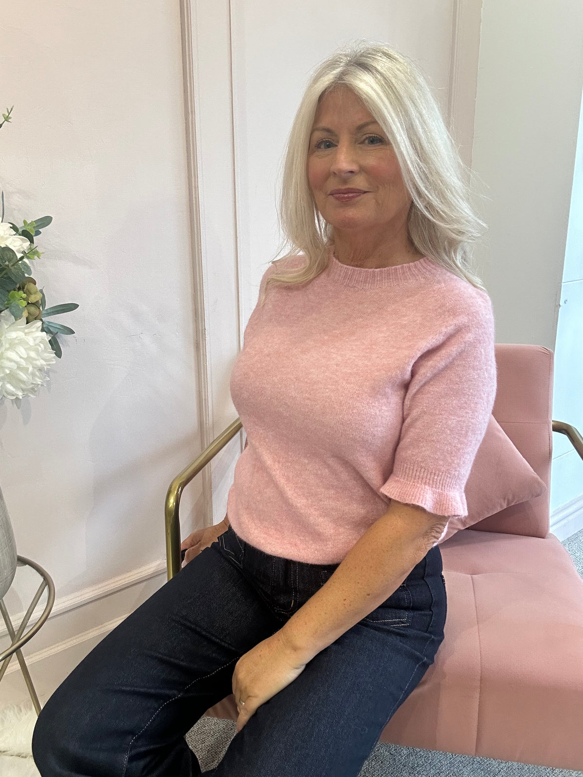 Fluted Edge Short Sleeve Jumper - Pink - Wardrobe By Simone