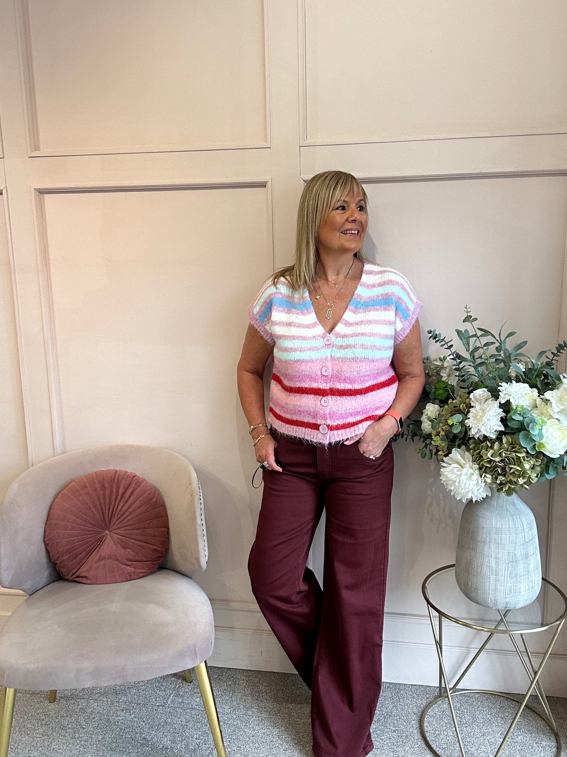 Cosy Striped Waistcoat - Pink/Cream