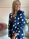 Load image into Gallery viewer, Spot & Ruched Sleeve Blazer - Blue/Cream
