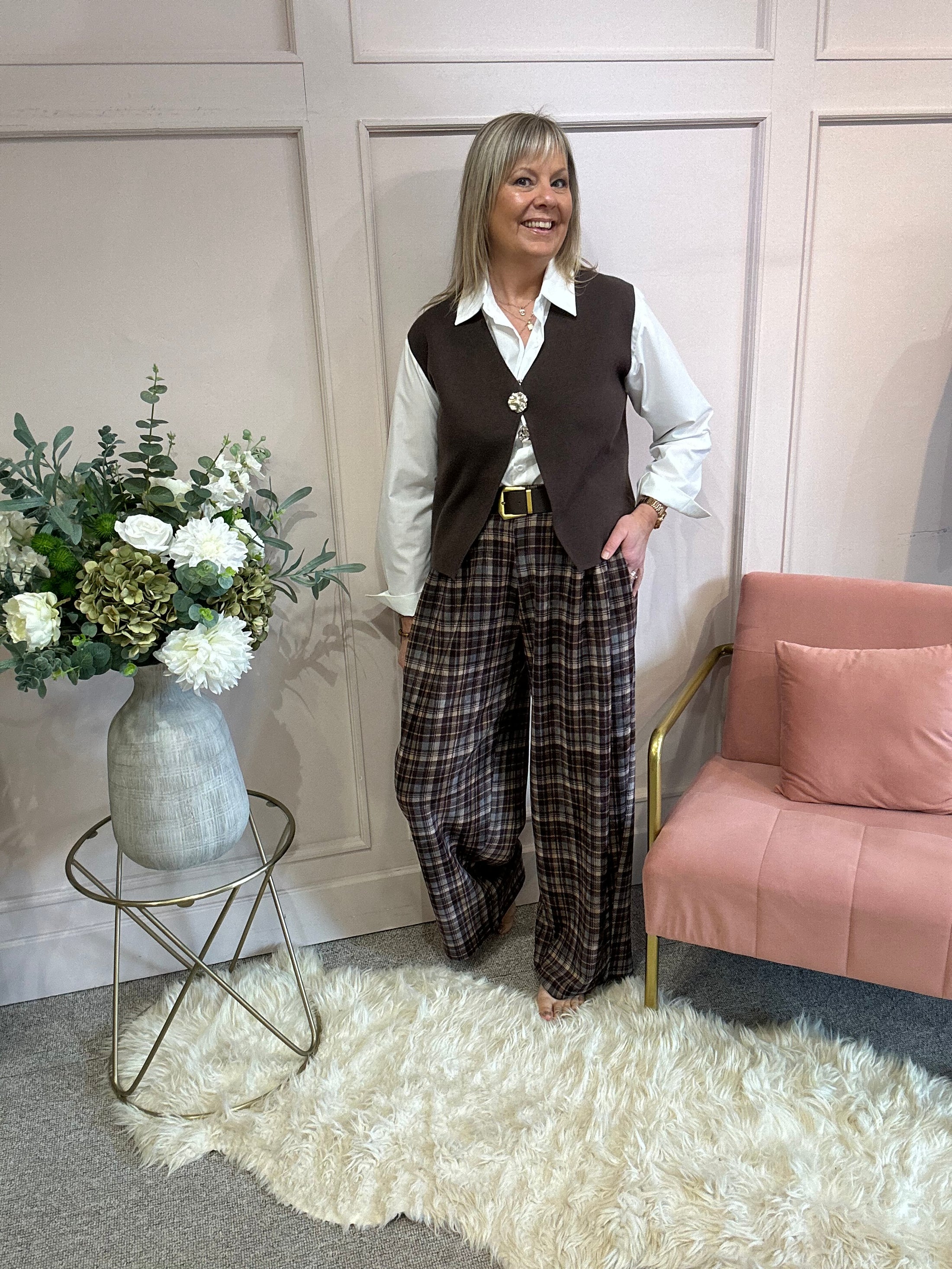 Single Gold Button Waistcoat - Brown