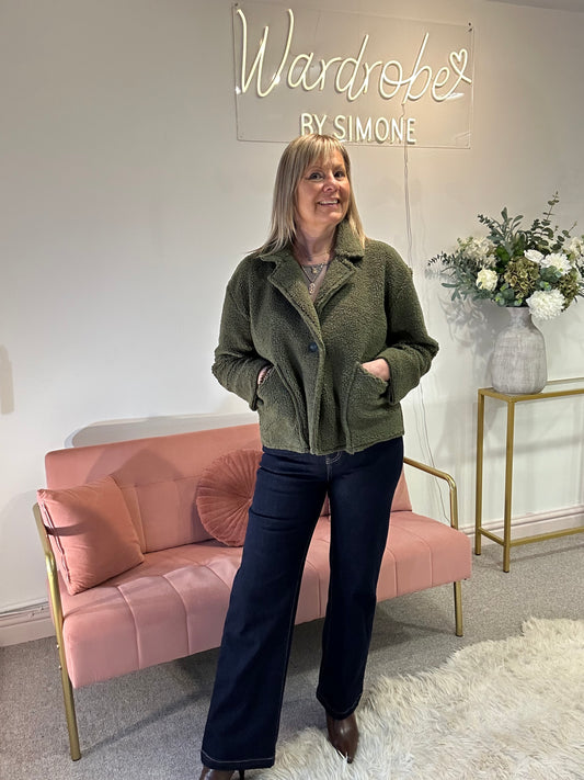 Teddy Boucle Cardi/Jacket - Khaki