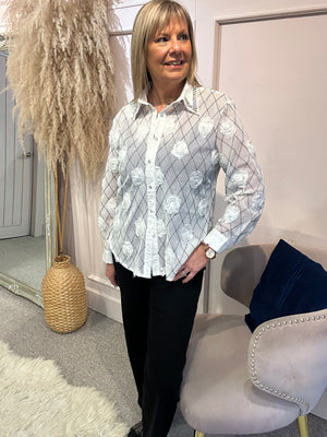 Delicate Rose Mesh Shirt - White - Wardrobe By Simone