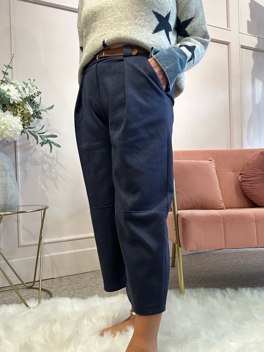 Barrel Suedette Pant - Navy - Wardrobe By Simone