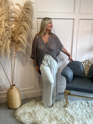 Shimmer Twist Front Jumper - Bronze/Silver - Wardrobe By Simone