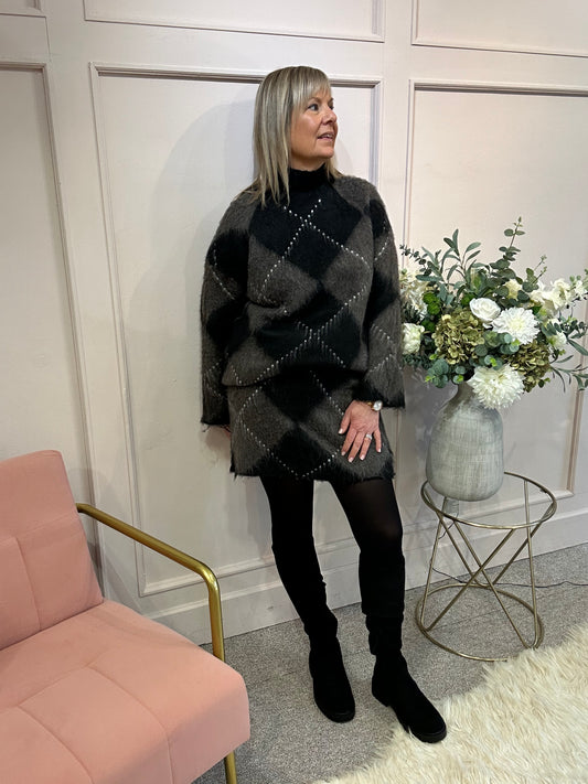Jumper And Skirt Set - Brown/Black