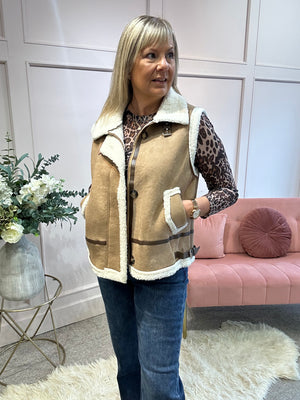 Faux Sheep Skin Gilet - Tan