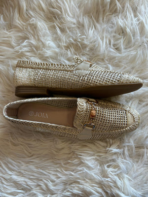 Buckle Detail Weave Loafer - Beige