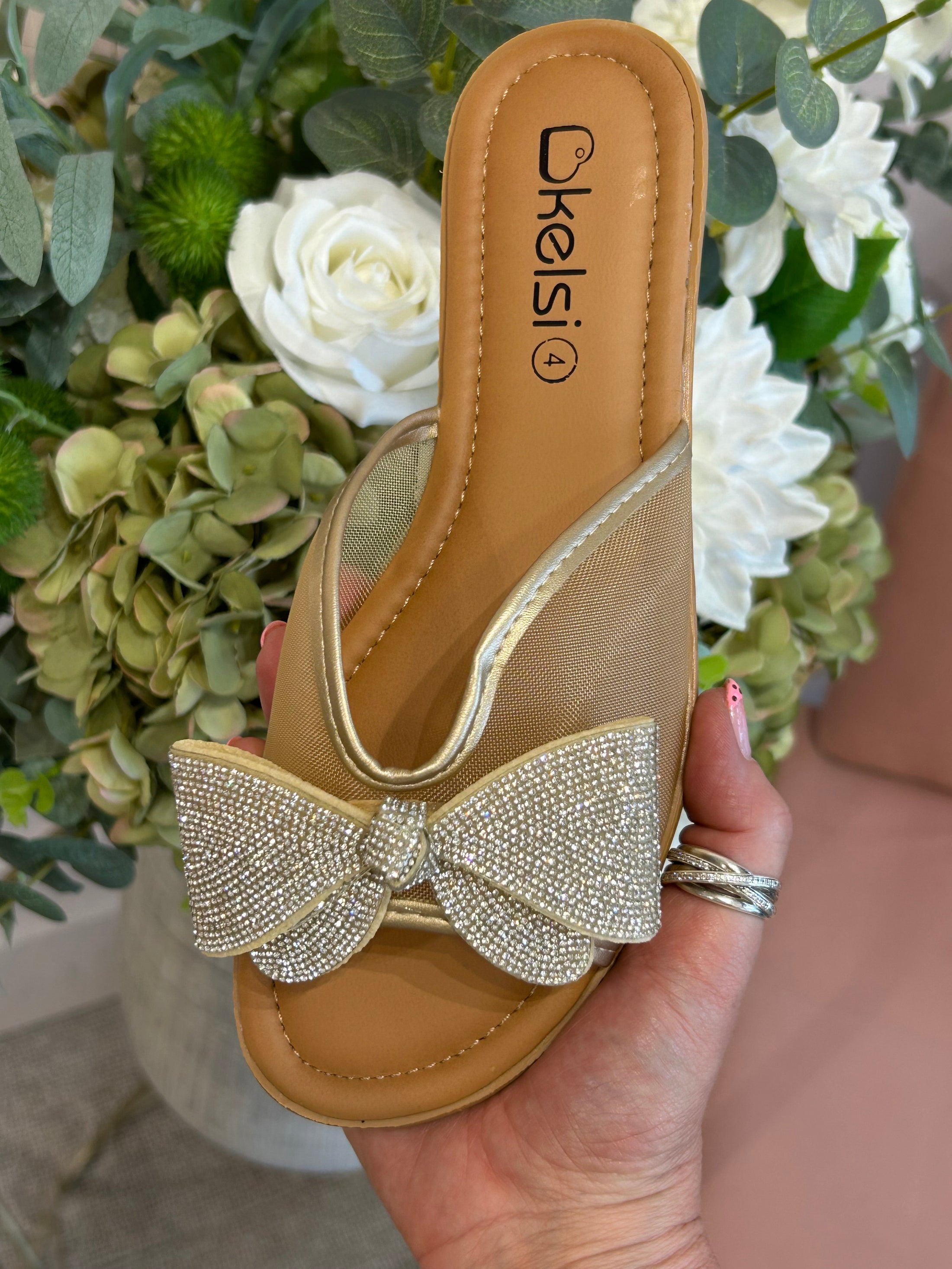 Diamante Bow Slider - Gold - Wardrobe By Simone
