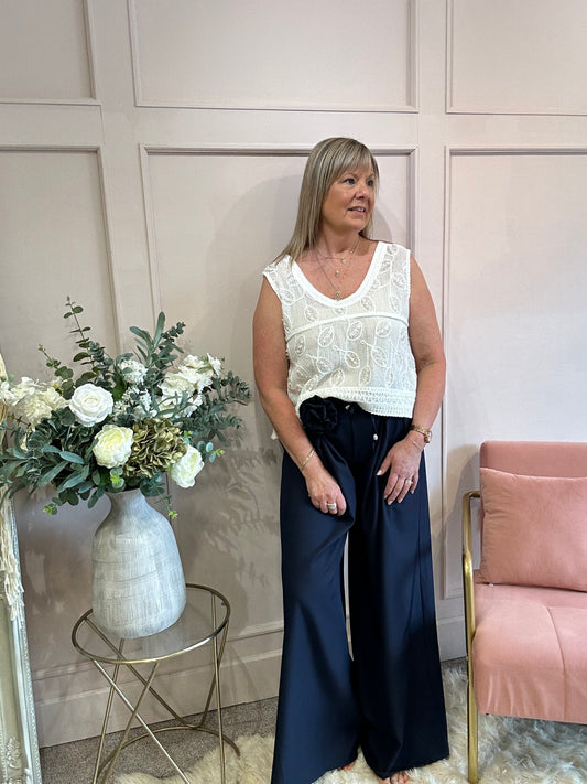 Pearls Beads & Lace Vest Top  - White - Wardrobe By Simone