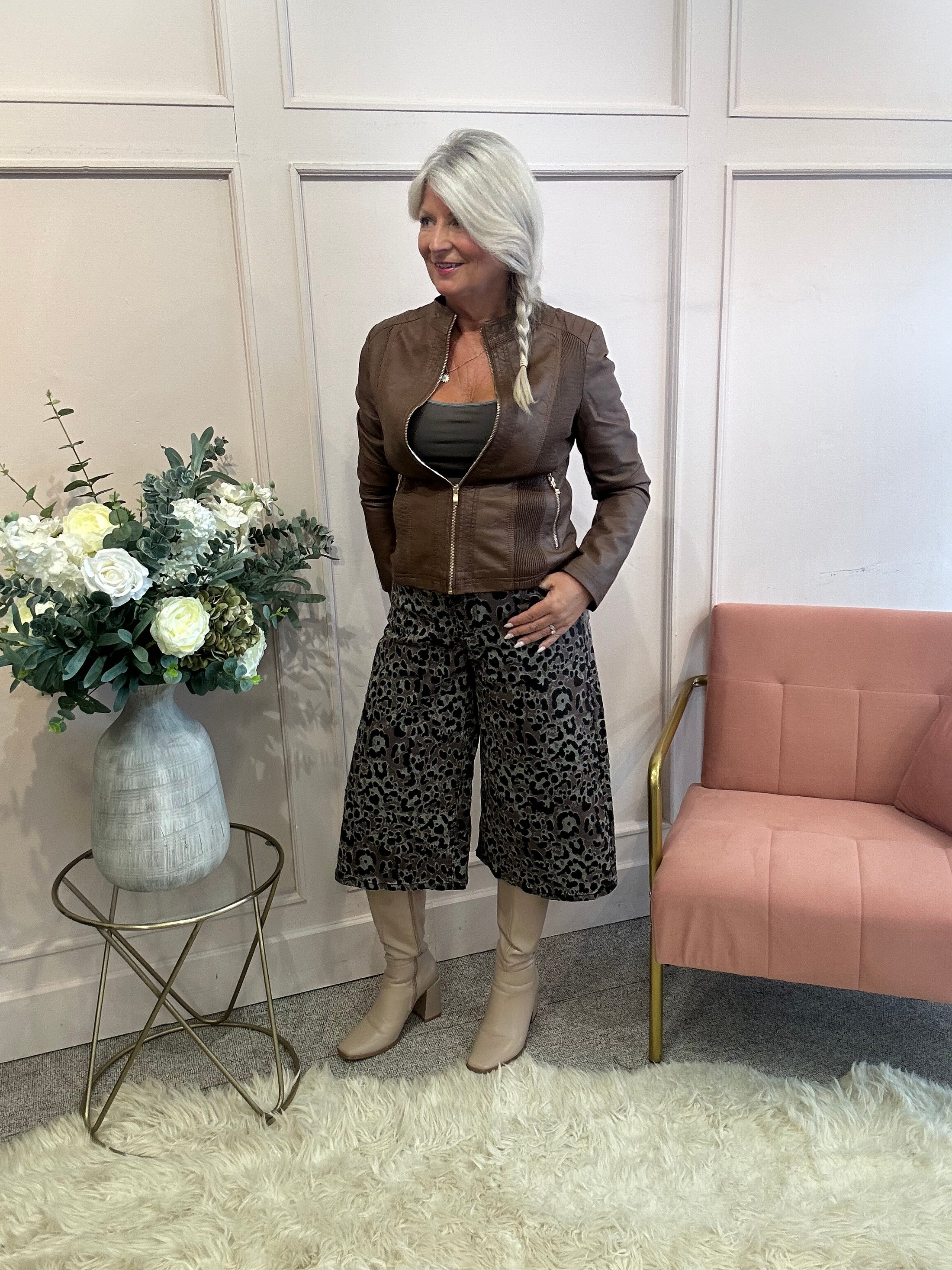 Culotte Wide Leg Jean - Leopard