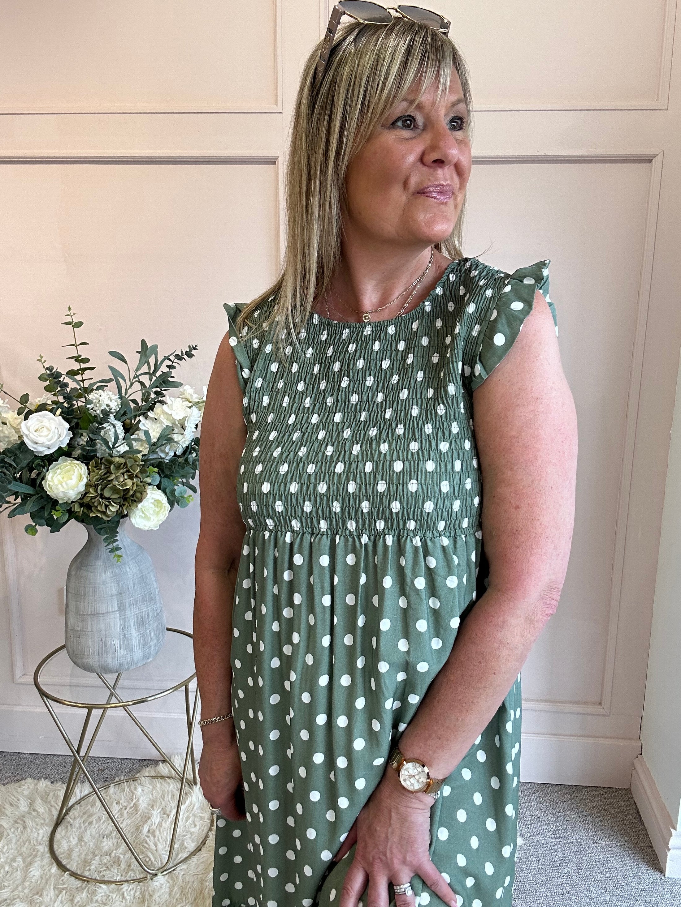 A Spotty Dotty Dress - Green/Cream