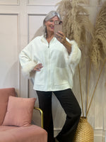 Fluff Detail  Zipped Cardi/Jacket - Cream