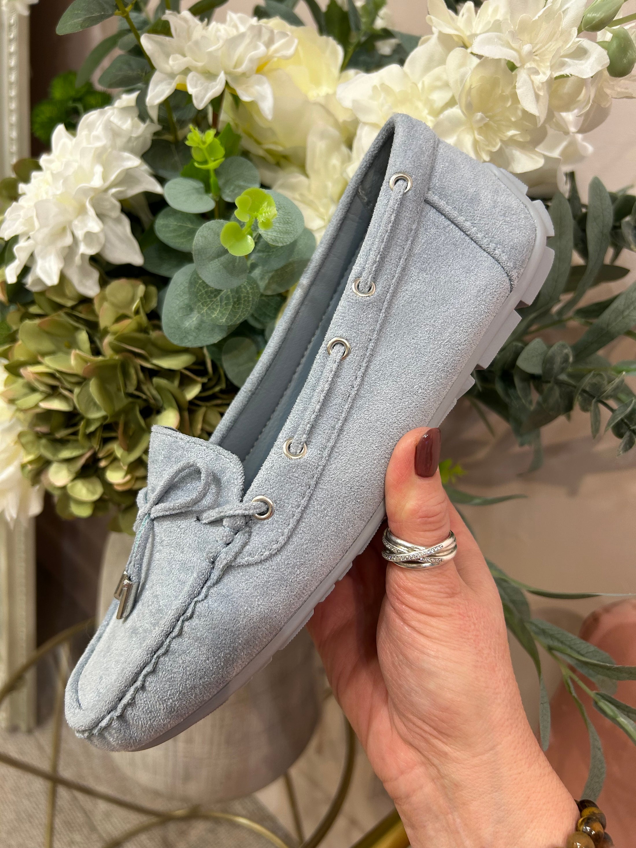 Moccasin Bow Shoe - Pale Blue - Wardrobe By Simone
