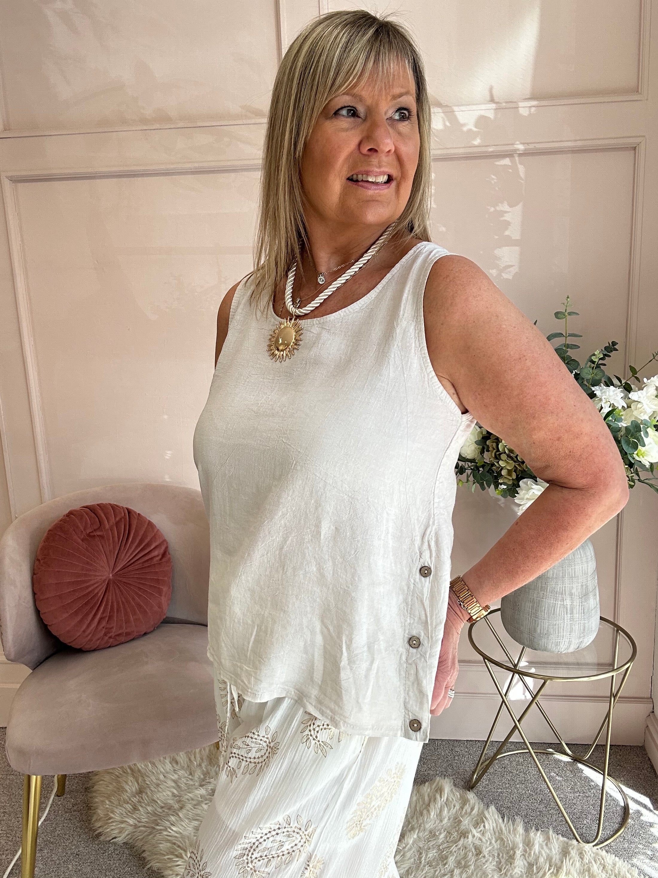 Little Side Button Top - Soft Beige - Wardrobe By Simone