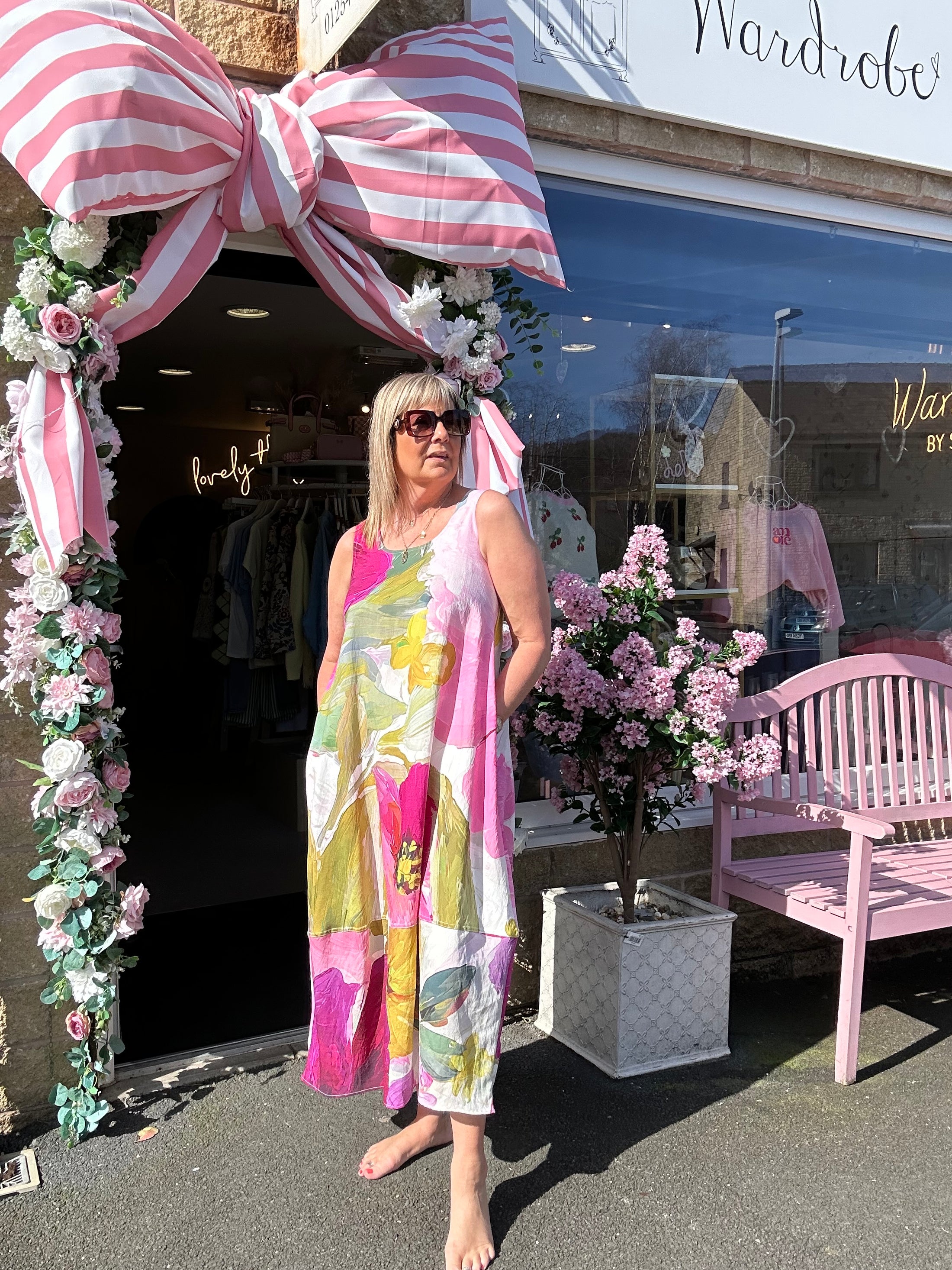 Floral Bloom Sleeveless Dress- Pinks - Wardrobe By Simone