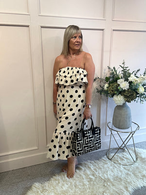 Polka Dress Bardot - Cream/Black