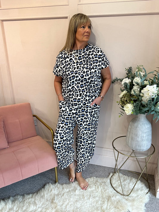Cheetah Harem Lounge Pant - Blue/Black - Wardrobe By Simone