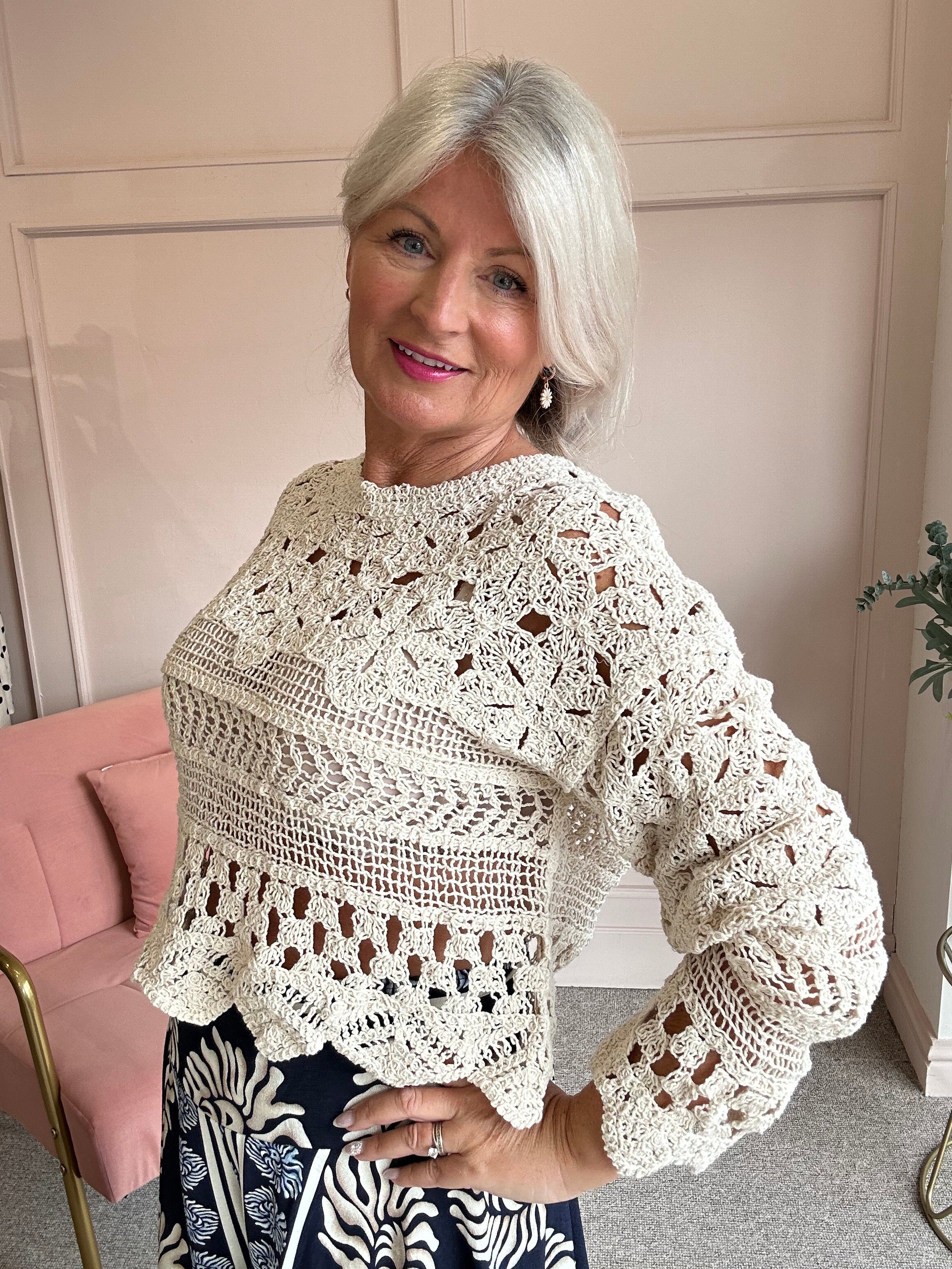 Crochet Jumper - Beige - Wardrobe By Simone