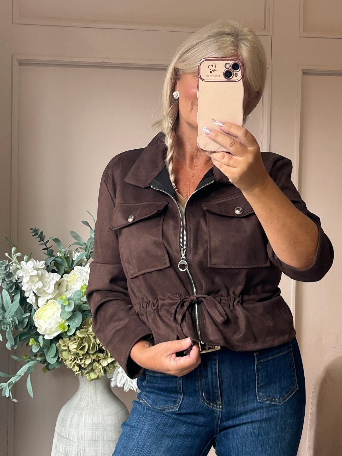 Pull Tie Suedette Jacket - Brown
