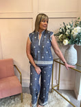 Load image into Gallery viewer, Frill Cap Sleeve Tunic Top & Pant Set - Blue - Wardrobe By Simone
