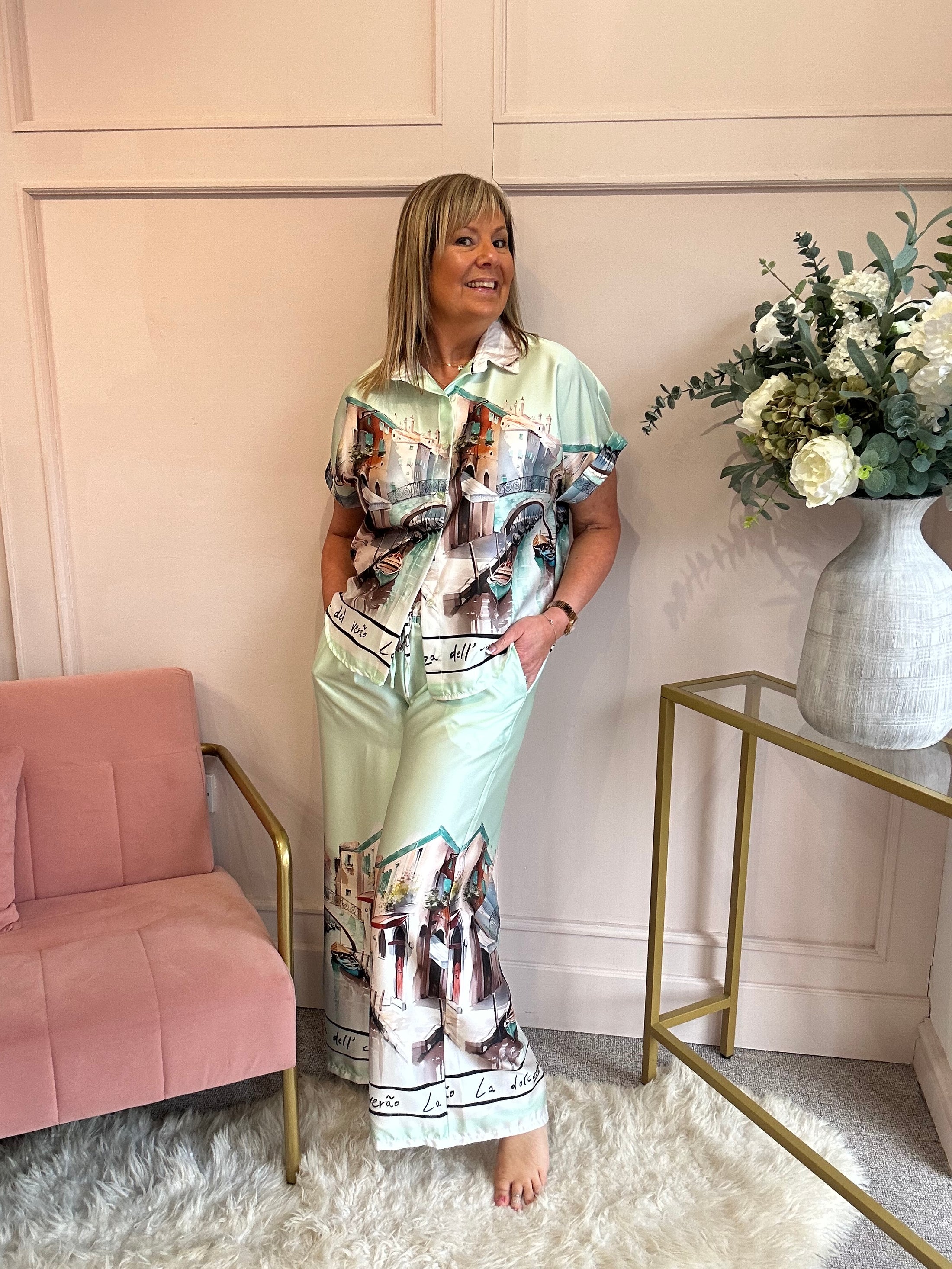 Vienna Scene Shirt & Pant Set - Mint/Mix - Wardrobe By Simone