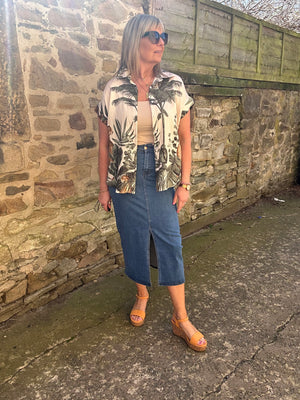 Cheetah & Palm Print Shirt - Cream/Khaki
