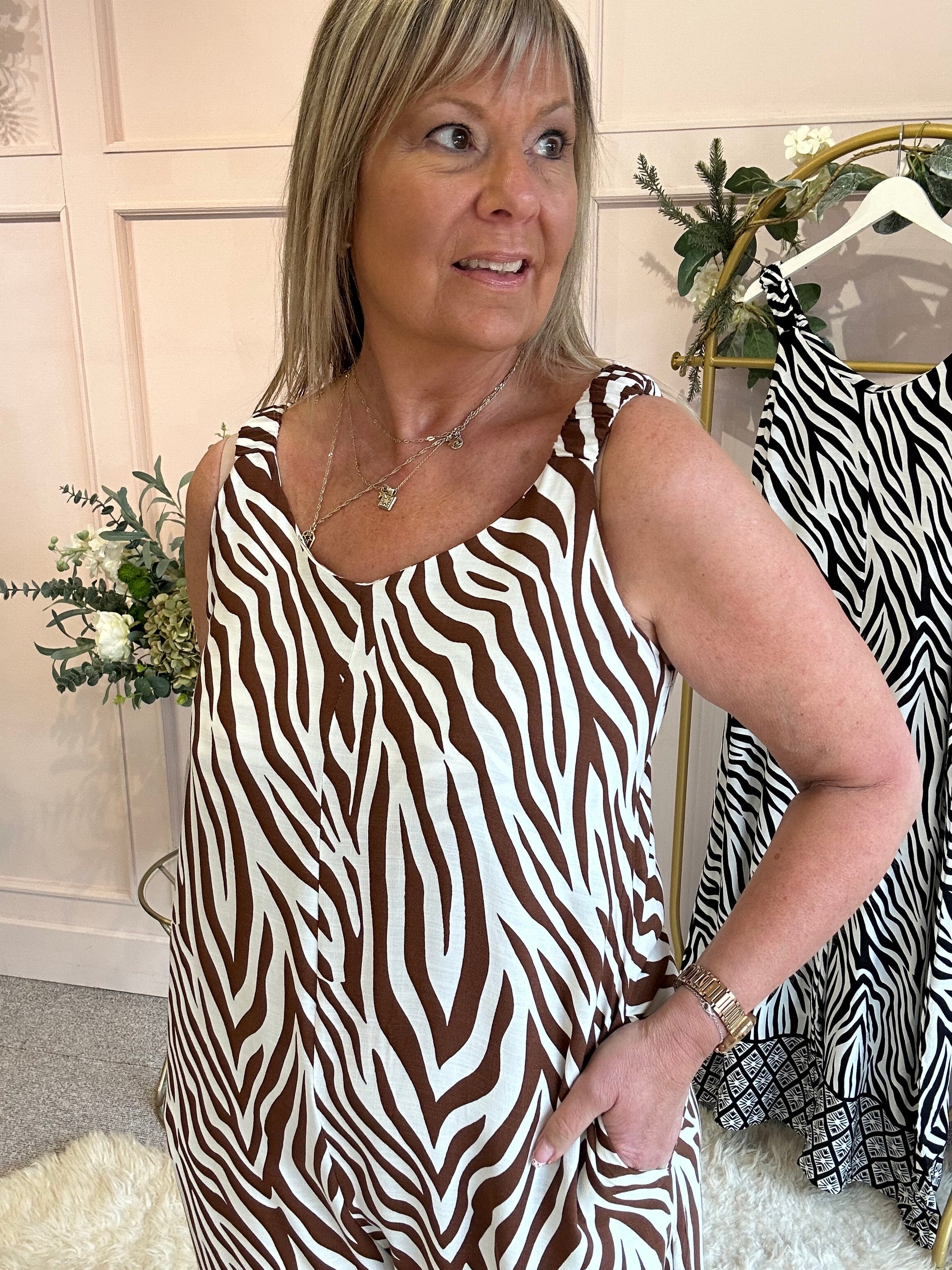 Zebra Jumpsuit - Brown/Cream - Wardrobe By Simone