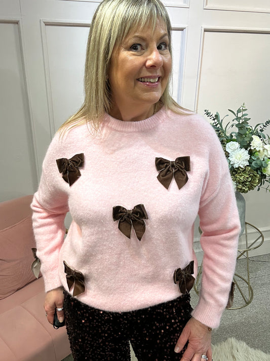 Cute Bow Jumper - Pale Pink