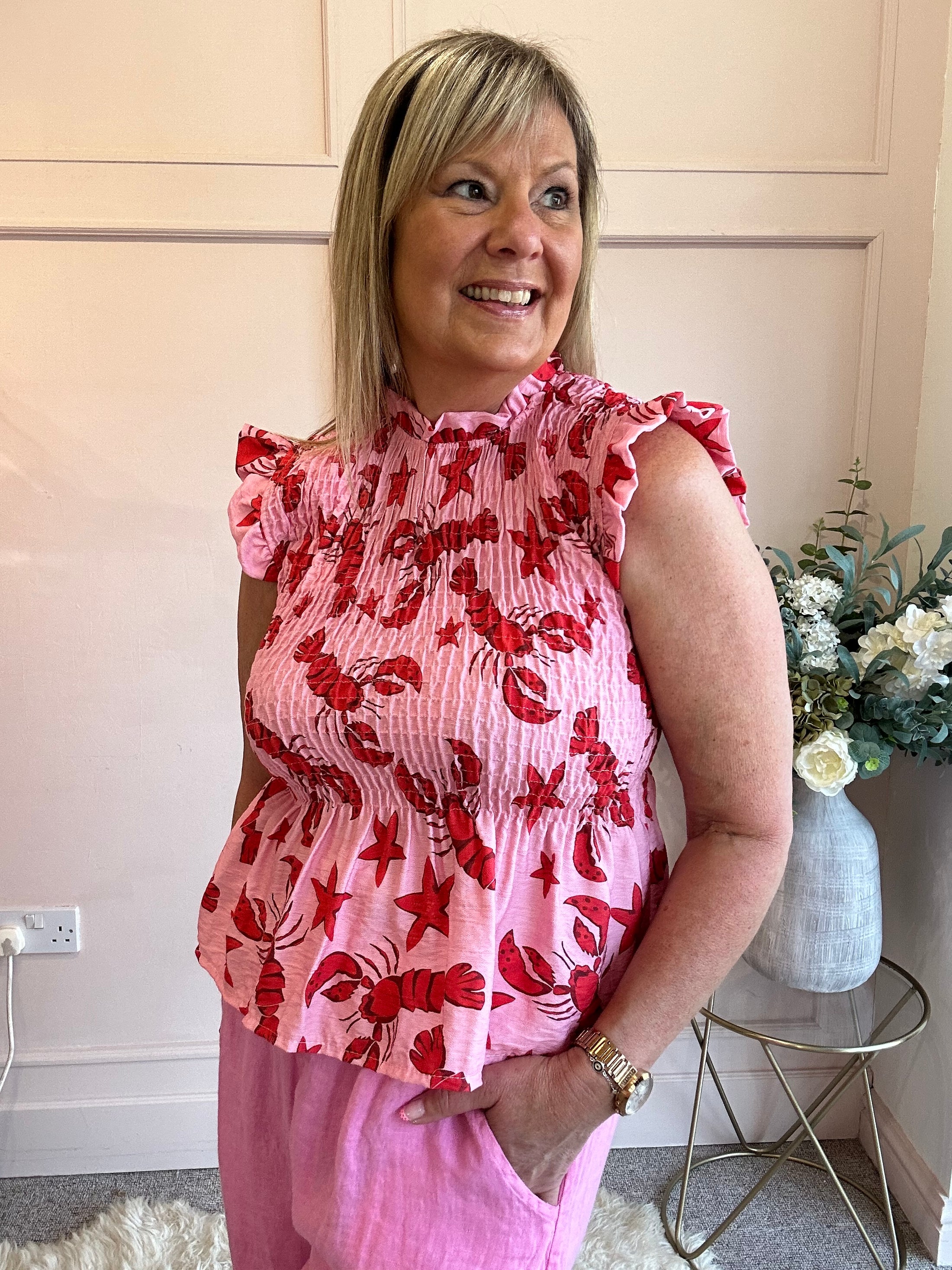 Cute Lobster Peplum Top  - Pink/Red - Wardrobe By Simone