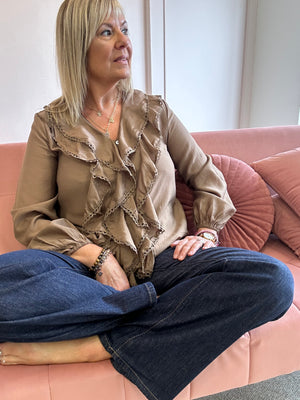 Boho Cascading Frill Shirt - Coffee