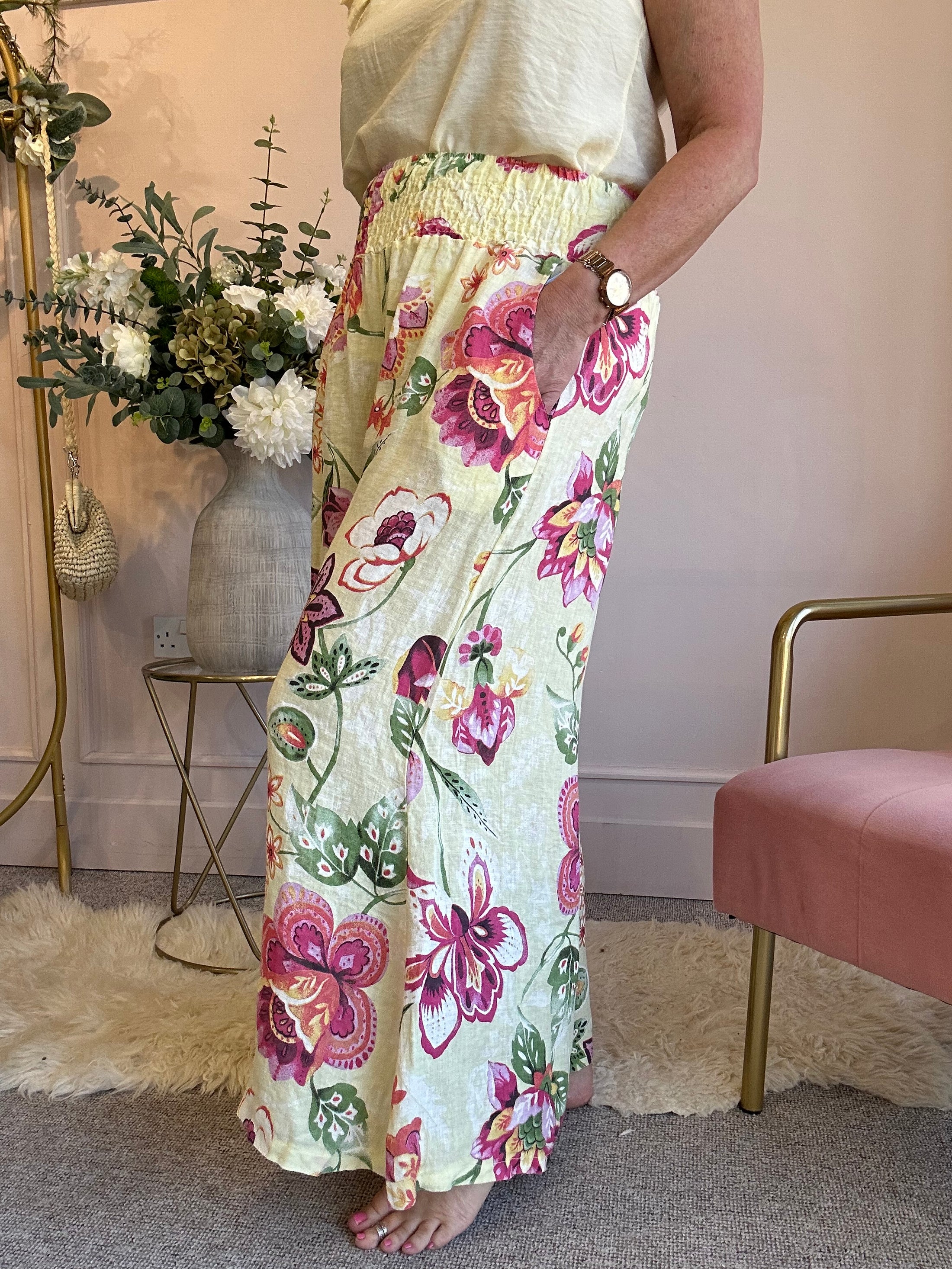 Flower Power Palazzo Pant - Yellow/Mix - Wardrobe By Simone
