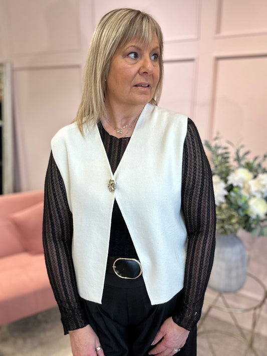 Single Gold Button Waistcoat - Cream