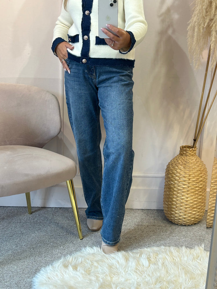 Sparkle Wide Leg Jeans- Blue Denim - Wardrobe By Simone