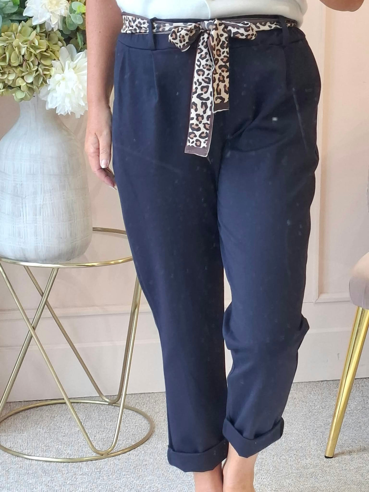 Leopard Tie Pant - Navy