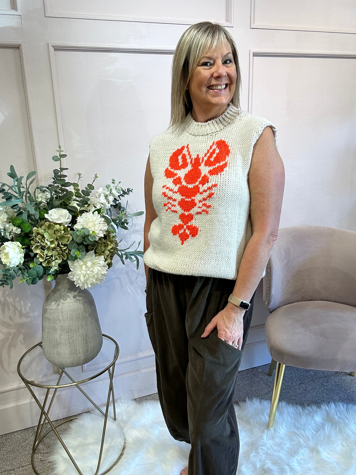 Lobster Tank Top - Cream/Orange - Wardrobe By Simone
