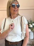 Load image into Gallery viewer, Frill Embroidery Sleeve T Shirt  - Soft Cream - Wardrobe By Simone
